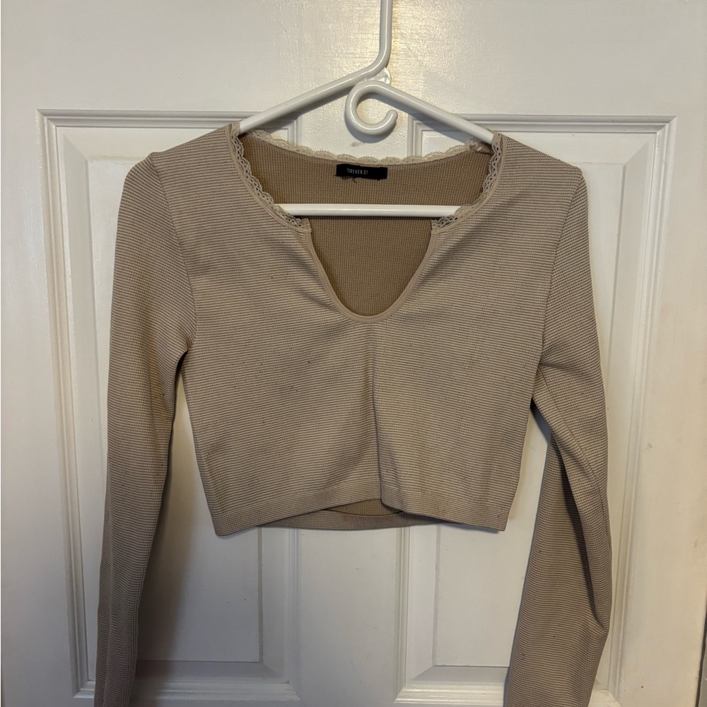 Forever 21 Taupe Long Sleeve Crop Top